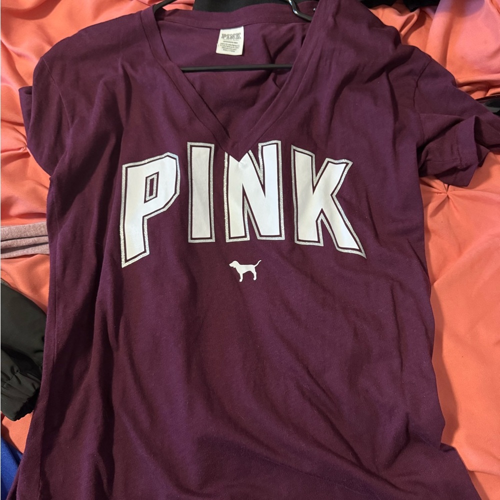 PINK Maroon V-Neck T-Shirt